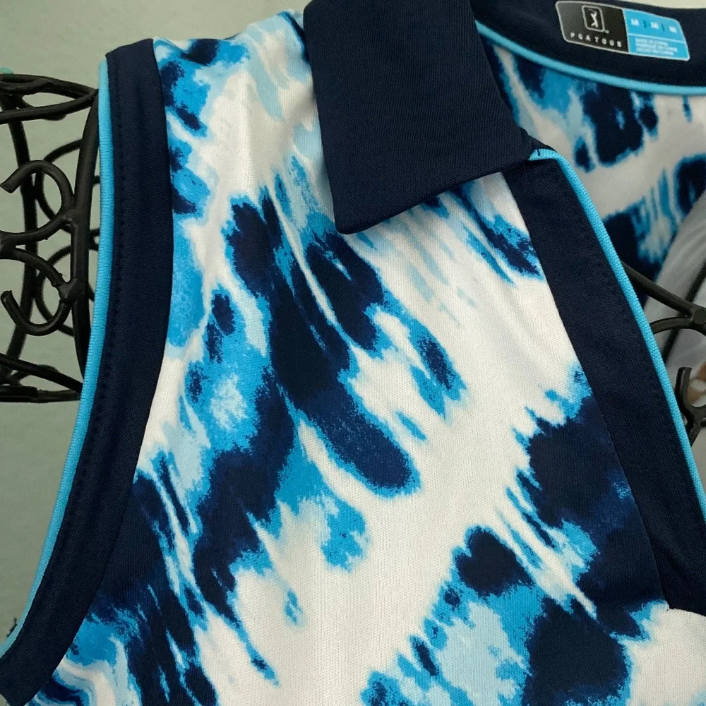 NWT PGA Tour Blue White Sleeveless Polo Golf Shirt Sz M - Picture 4 of 8